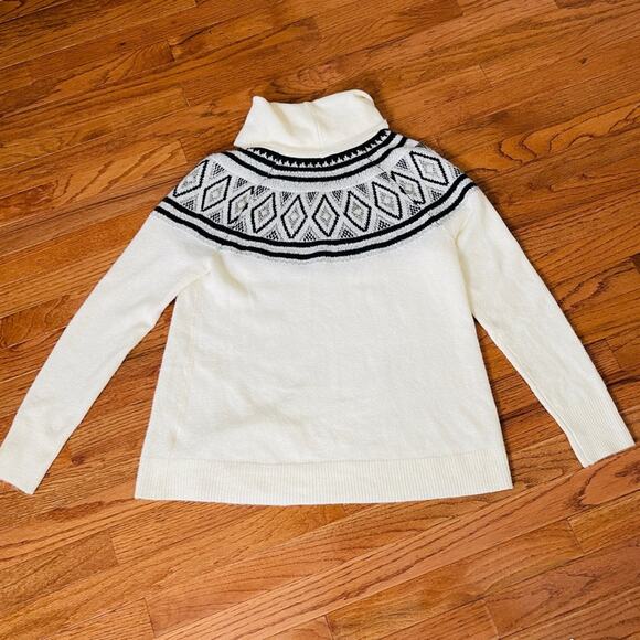 Old Navy Fair Isle Turtleneck Sweater White Black Size S - Picture 1 of 5